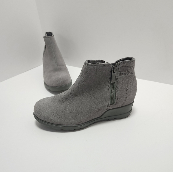 Sorel Womens Evie Zip Leather Suede Ankle Boots Wedge Size 6 Grey Bootie - Picture 1 of 7
